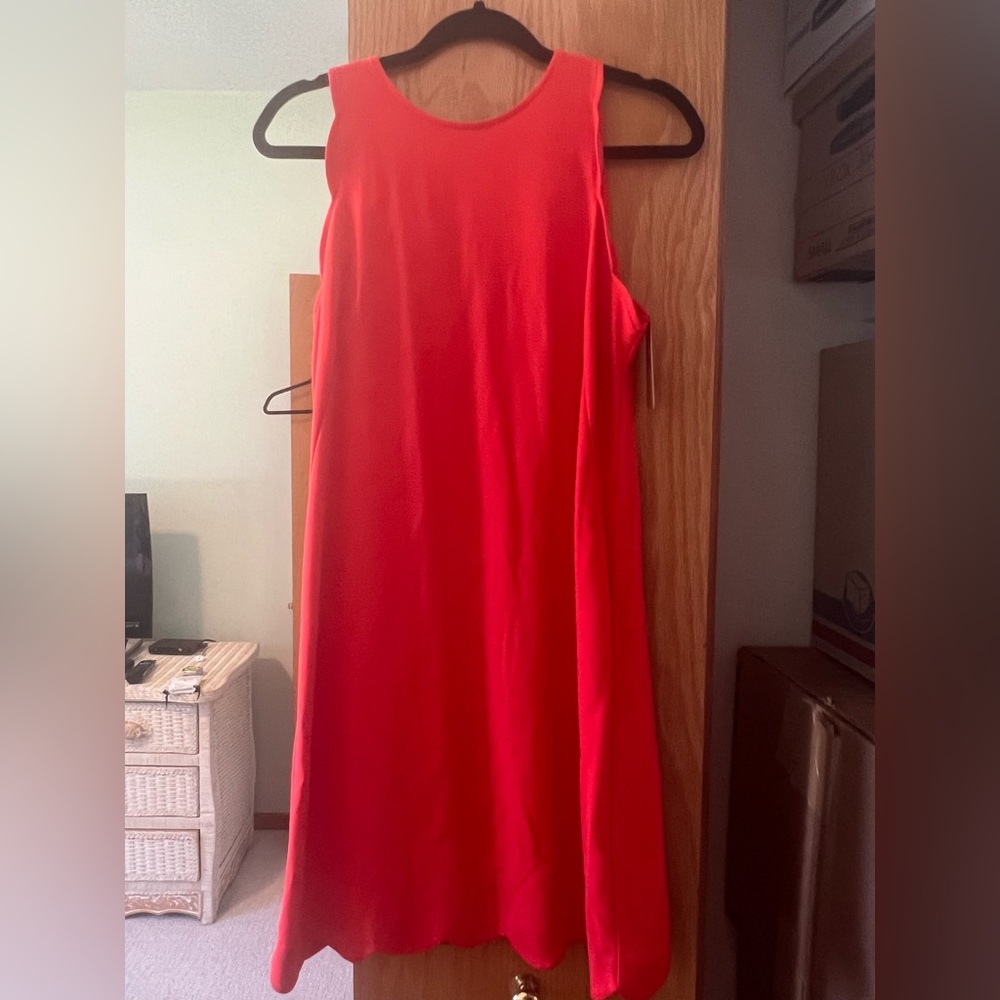 Vince Camuto Dark Coral Scallop Hem Shift Dress